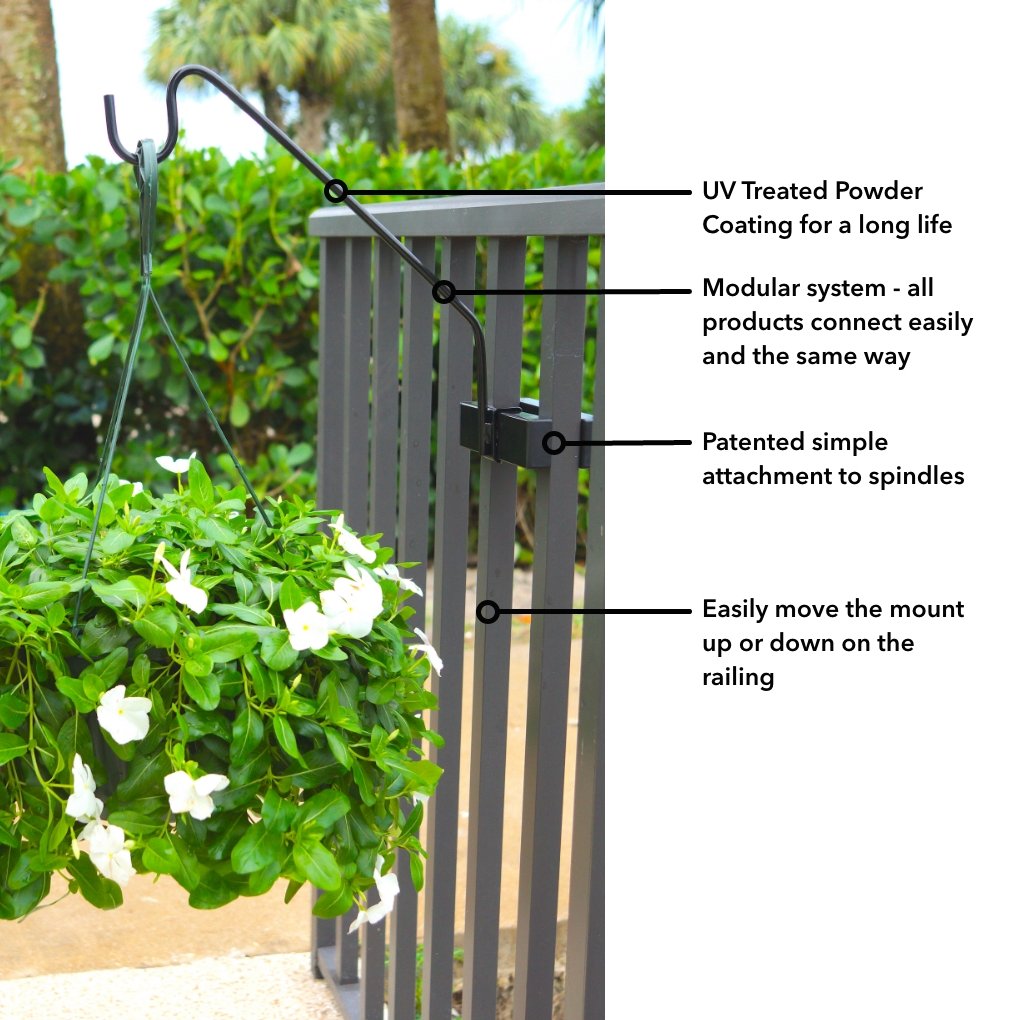 18" Deck Railing Flower Basket or Bird Feeder Hanger Kit - Hold It Mate